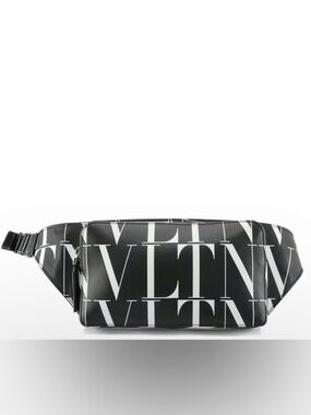 Valentino Garavani Black & White VLTN Logo Leather Belt Bag